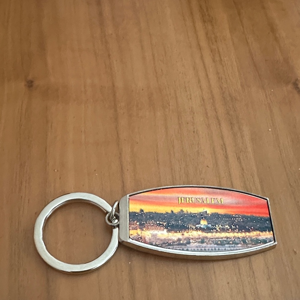 Silver Keychain with White Accent